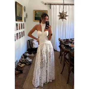 Princesa White Lace Drop Waist Maxi Dress