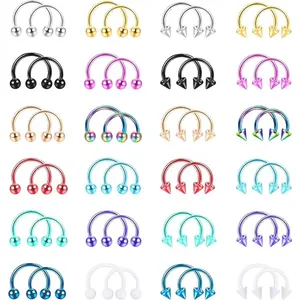 MILACOLATO 24-48Pcs Surgical Steel Septum Jewelry 16G Nose Septum Rings Septum Piercing Jewelry Rose Gold Black Horseshoe Septum Ring for Women Men 16 Gauge Lip Eyebrow Daith Helix Piercing Ring 8mm 10mm Daily