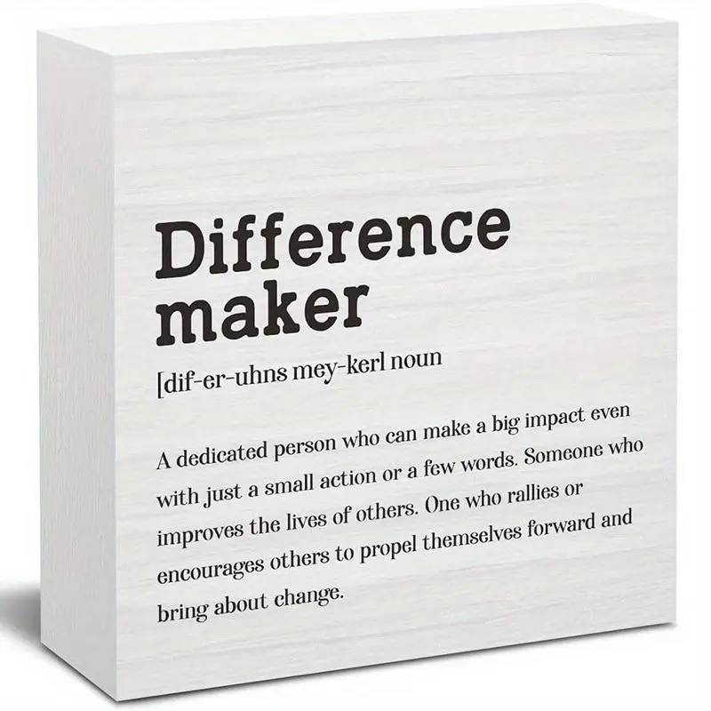 Difference Maker Definition Home Office Decor PVC Sign, Motivational Farmhouse Decorative Positive Office Desk Accessories, Affirmations Table Sign, Desk Signs Ornament, Home Decor Products