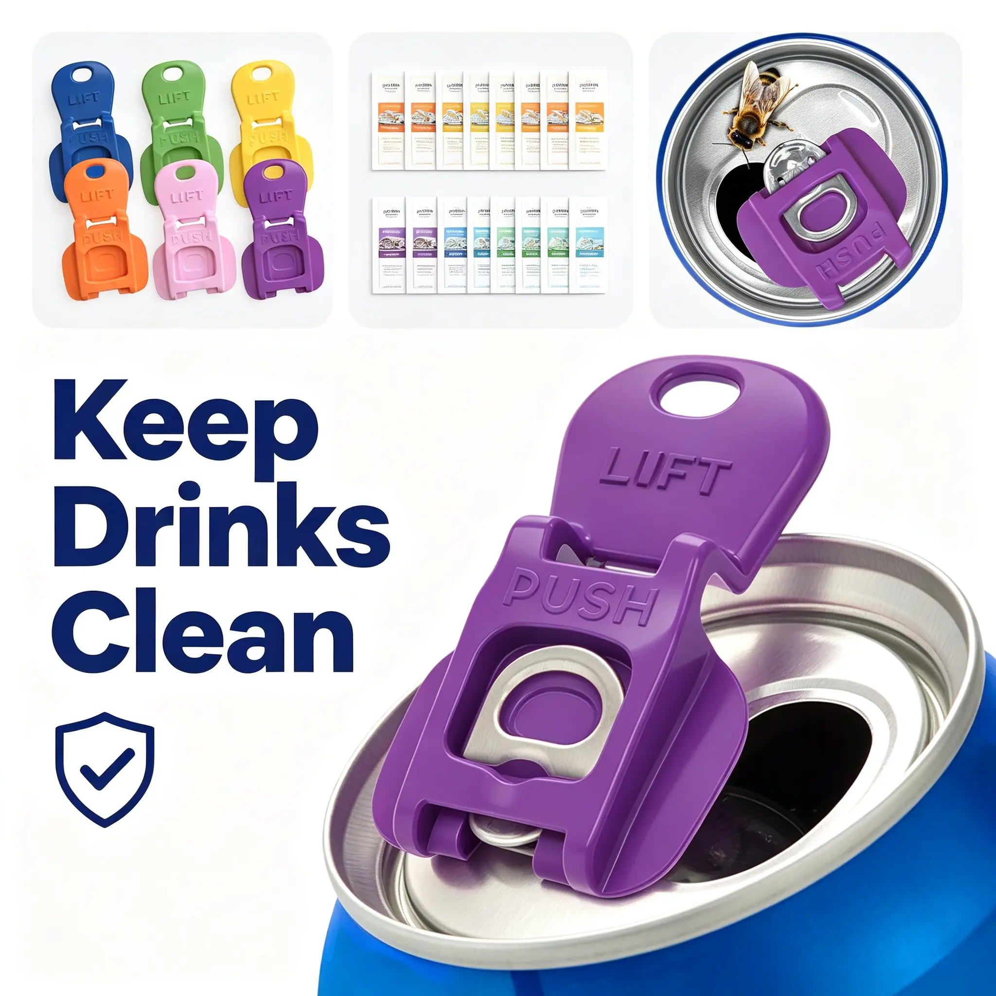 6PK Beverage Barricade 2.0 Can Shield Caps, New Improved Full Cover Design, Easy Tab Opener Included, Colorful Protector for 202 Standard Soda Beer Coke Cans, Anti-Bug Anti-Dust for Outdoor Gatherings Beach BBQ