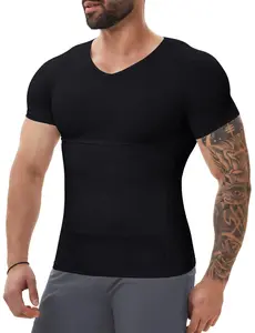 Joyshaper Men's V-Neck Short-Sleeve Compression Undershirt - Tummy Control, Gyno Slimming Shapewear for Weddings