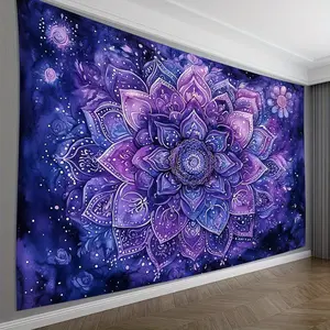 Purple Mandala Wall Hanging Tapestry - Elegant Mandala with Purple & Mandala Patterns, Flat 2D Hanging Decor Suitable for Living Room, Bedroom, Office, Party & for Halloween Decorations - No Feathers, No Power Needed, Installation, 2D Flat