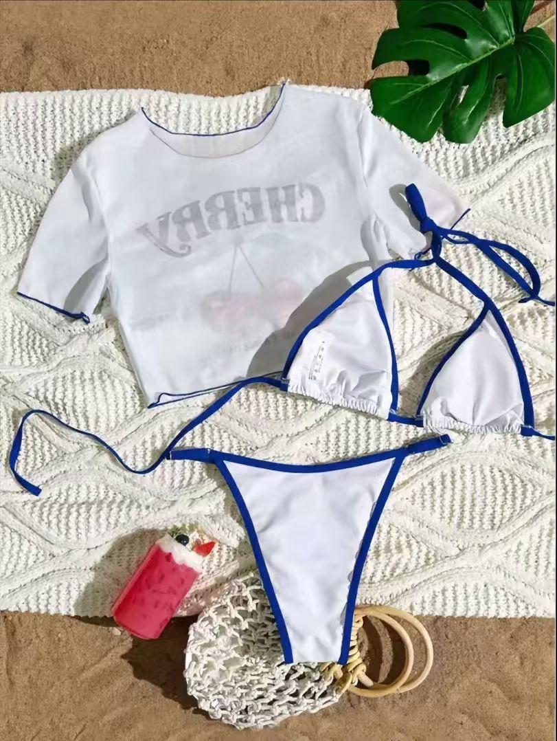 Women's Cherry Print Three-Piece Swimsuit, Cute Triangle Bikini Set with Cover-Up & Adjustable Straps, Stylish Wear for Beach, Pool & Resort women
