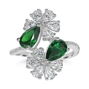 Diamonique x Kathy Levine Double Flower Bypass Ring, Sterling