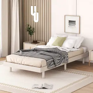 [Bellemave]Modern Design Twin Size Floating Platform Bed Frame for White Washed Color