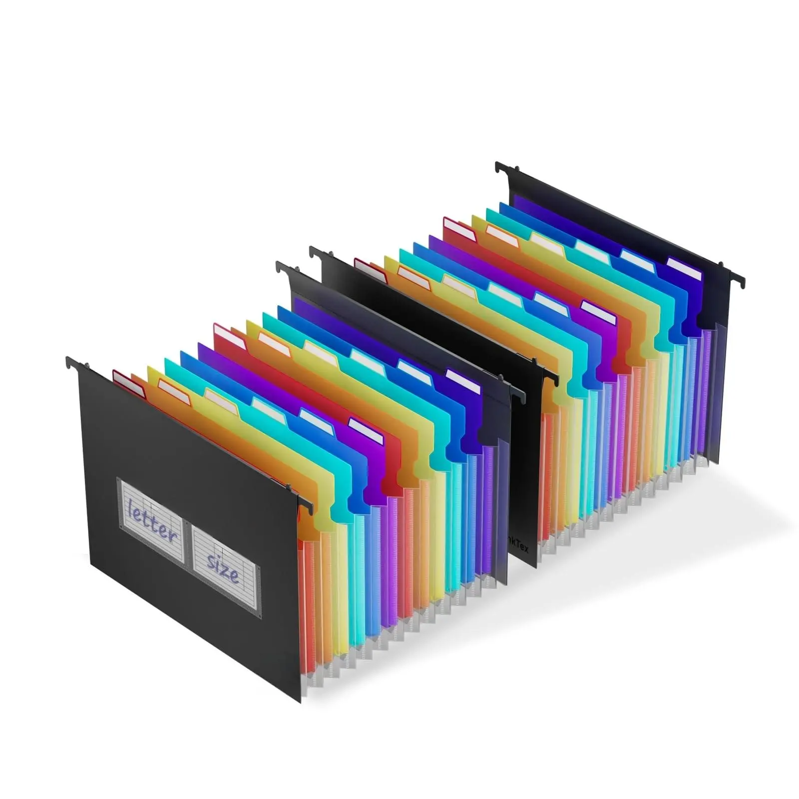 Black Plastic Expanding Hanging File Folders - 2 Sets Office Filing Supplies, 12 Accordion Pockets, Letter Size, Large Capacity, Efficient Management, Flexible Storage, Colorful Labels, Ideal for Campus, Home, Office, Filing Cabinet Organizer, Office Acce