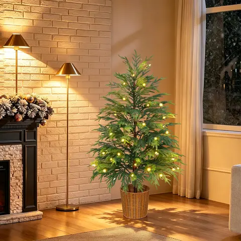 4.26FT Artificial Norfolk Pine Christmas Tree, Faux Norfolk Island Pine with Realistic Textured Needles, UV Resistant Fake Evergreen Tree, Indoor Outdoor Porch Decor for Halloween, Christmas & Year-Round Home Decoration