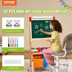 VEVOR Easel Accessory Set, 32 PCS Kid's Art Easel Painting Kit Including Chalks, Dry-Erase Markers Paper Rolls, Supplies Set for Standing Art Easel, Painting Accessories for Toddlers Boys and Girls