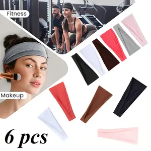 6PCS Women's Non-Slip Thick Headbands - Stretchy Sweat Bands for Yoga, Workout, Everyday Use - Pink Fashion Hair Accessories