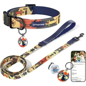 Dog Collar and Leash Set, QR Tag Adjustable Pet Collar, 5 FT Heavy Duty Dog Leash, Padded Handle, Quick Release Buckle, Metal Ring, 360 °   Swivel Clip for Small Dogs Walking Running (Dark Blue, S)