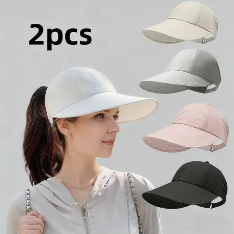 Adults' 2pcs Breathable Outdoor Headwear Sunscreen Hats - Unisex 2-Pack Athletic Casual Wide Brim Baseball Hats, Lightweight All Season, Elastic Easy-On, Adjustable Velcro Closure, 2-Pack Backup Set