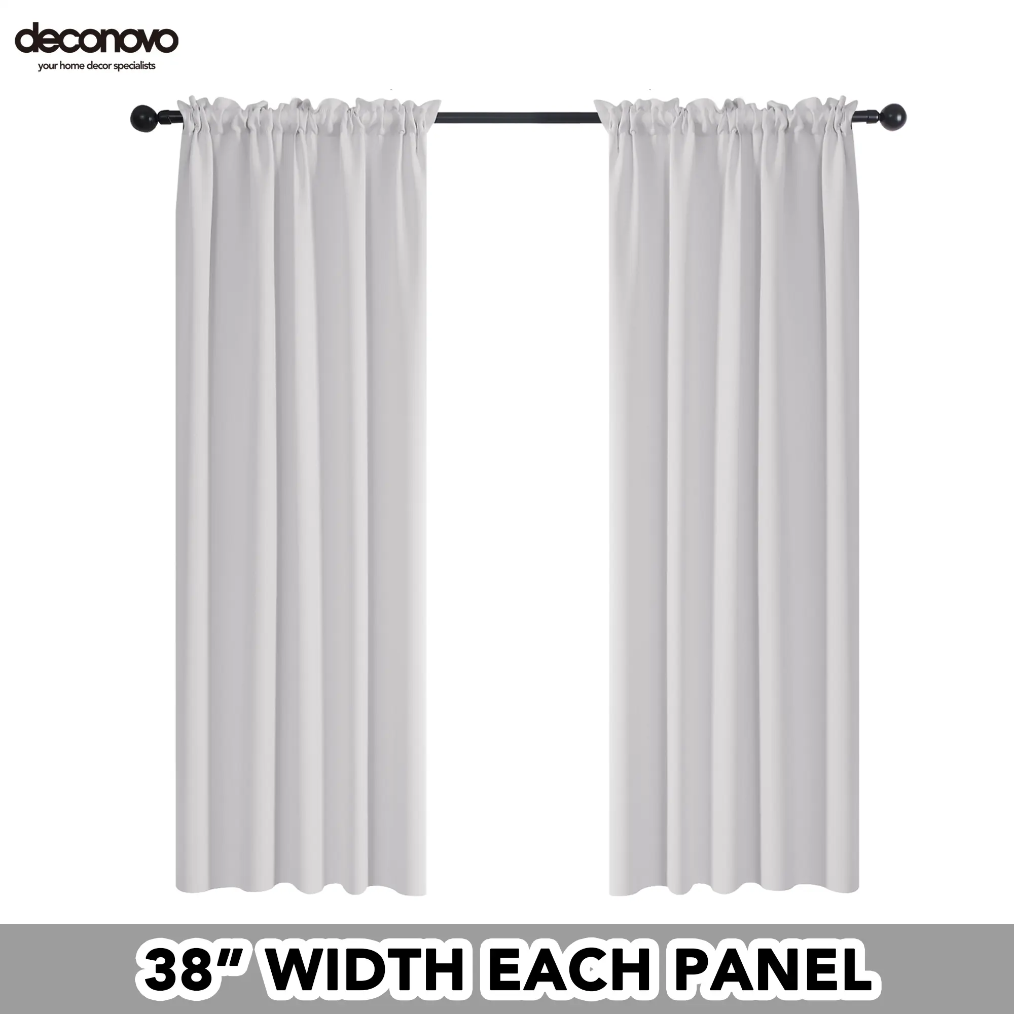 Deconovo 38W Rod Pocket Blackout Curtains, 2-Panel Polyester Fabric Thermal Insul. Curtains for Bedroom/Living Room, Solid Colors Room Decor