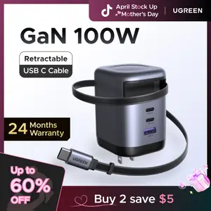 UGREEN USB C Charger Block 100W, 4-Port GaN Super Fast Charger, Type C Wall Charger Adapter with USB C Charging Cable for MacBook Pro/Air,iPad Pro, iPhone 17/16/15Pro and More，tiktokshopstockup,mothersdaygift