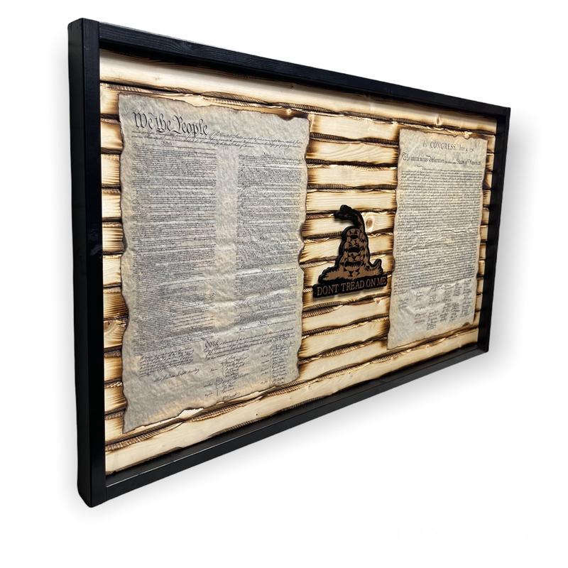 Battle Worn Declaration / Constitution Carved Wood Flag