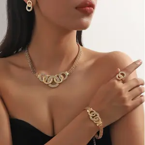 5PCS Cross Rhinestone Jewelry Set for Women | Trendy Earrings Necklace Bracelet Ring Accessories