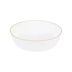 16 oz. White and Gold Round High End Plastic Soup Bowls (10 Count) - Edge