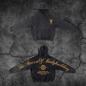 The Mecca Of Bodybuilding Gold's Gym Oversized Gym Washed Hoodie, Gym Apparel, Workout Wear, Training Men's Top, Aesthetic Shirt, Discipline, Strength, Focus