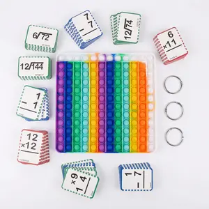 KIDGENIUS Rainbow Math Multiplication Pop It Board Sensory Pop Fidget Toy with Learning Flash Cards, STEM Educational Math Manipulatives for Kids, Stress Relief Keep Focus Toy for Classroom Homeschool