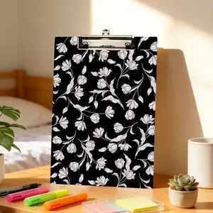 Tulip Print Office Board, Simple Literary Style, Metal Clip Design, Ideal for Office and Study, File Storage and Writing