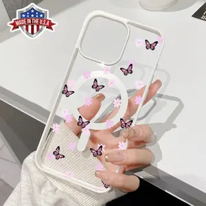 Magnetic Phone Case for iPhone 15 Plus 16 Pro Max 14 13 12 11 X XS XR Butterflies and Pink Flowers Pattern TPU Shockproof Anti-Scratch Stylish Smartphone Cover