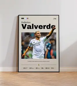 Federico Valverde Poster Art Print, Valverde Soccer Wall Decor, Football Star Artwork, Soccer Fan Gift,