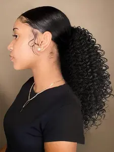10 Inch Short Kinky Drawstring Curly Ponytail Extension, Synthetic Ponytail Extension for Women, Natural Fluffy Hairpiece for Daily Use