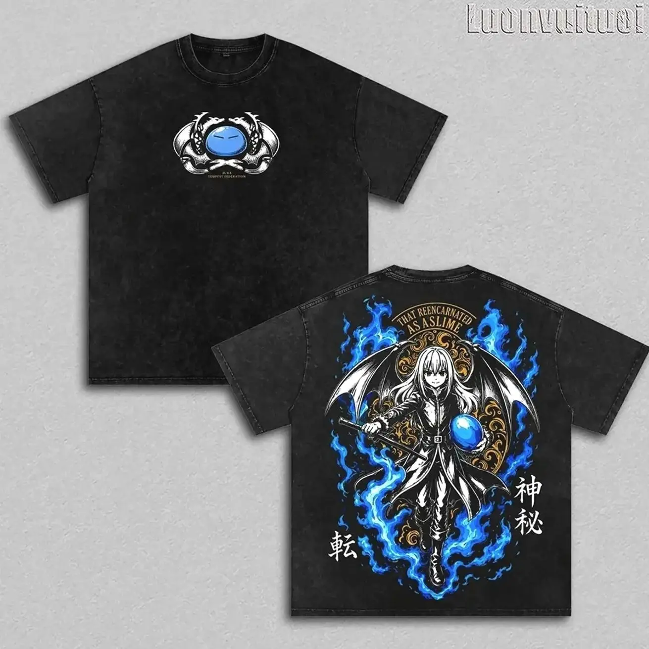 Rimuru Tempest That Time I Got Reincarnated as a Slime Vintage Washed T Shirt, Tank Top Anime Manga Graphic Oversized Tee, Heavyweight Cotton Streetwear Back Print Fashion Gift I17 Q0I