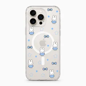 Cute Kawaii Miffy Bunny MagSafe Tough Phone Case with Matching Grip, Shockproof Protective Cover for iPhone X,11,12,13,14,15,16,17 Plus Pro Max, Wireless Charging Compatible