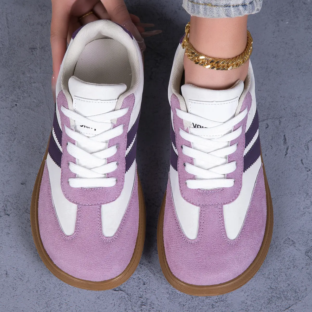 Women Wide Toe Flat Trendy Casual Skate Shoes, Contrast Layer Upper Gentle On Skin, Weightless Thin Flat Platform, Grippy Gum Outsole, Classic Side Stripes Design, For City Walk Afternoon Tea Home Outing Light Hike Cool Vintage Daily Shoes