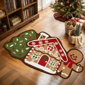 Christmas rug, Christmas gingerbread house shaped rug, living room bedroom rug, Christmas atmosphere home mat, soft and comfortable plush welcome mat, suitable for living rooms, kitchens, and indoor and outdoor entrances, Christmas gift, Fluffy Rugs