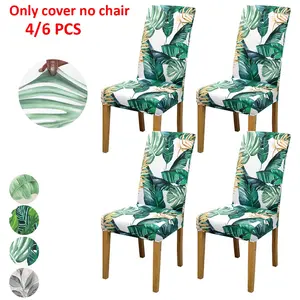 4pcs/6pcs Leaf Print Chair Covers, Elastic Polyester Slipcovers, Detachable & Washable, Home Office Hotel Decor