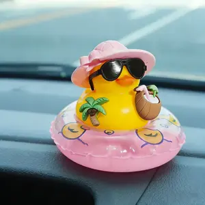 1pc Novelty Summer Duck Car Dashboard Ornament, Palm Tree Coconut Yellow Duck with Swim Ring, Cute Car Dashboard Figurine, Fun Auto Interior Accessory for Women Men, Desk Decor Gift, Car Interior Decoration, Car Accessories