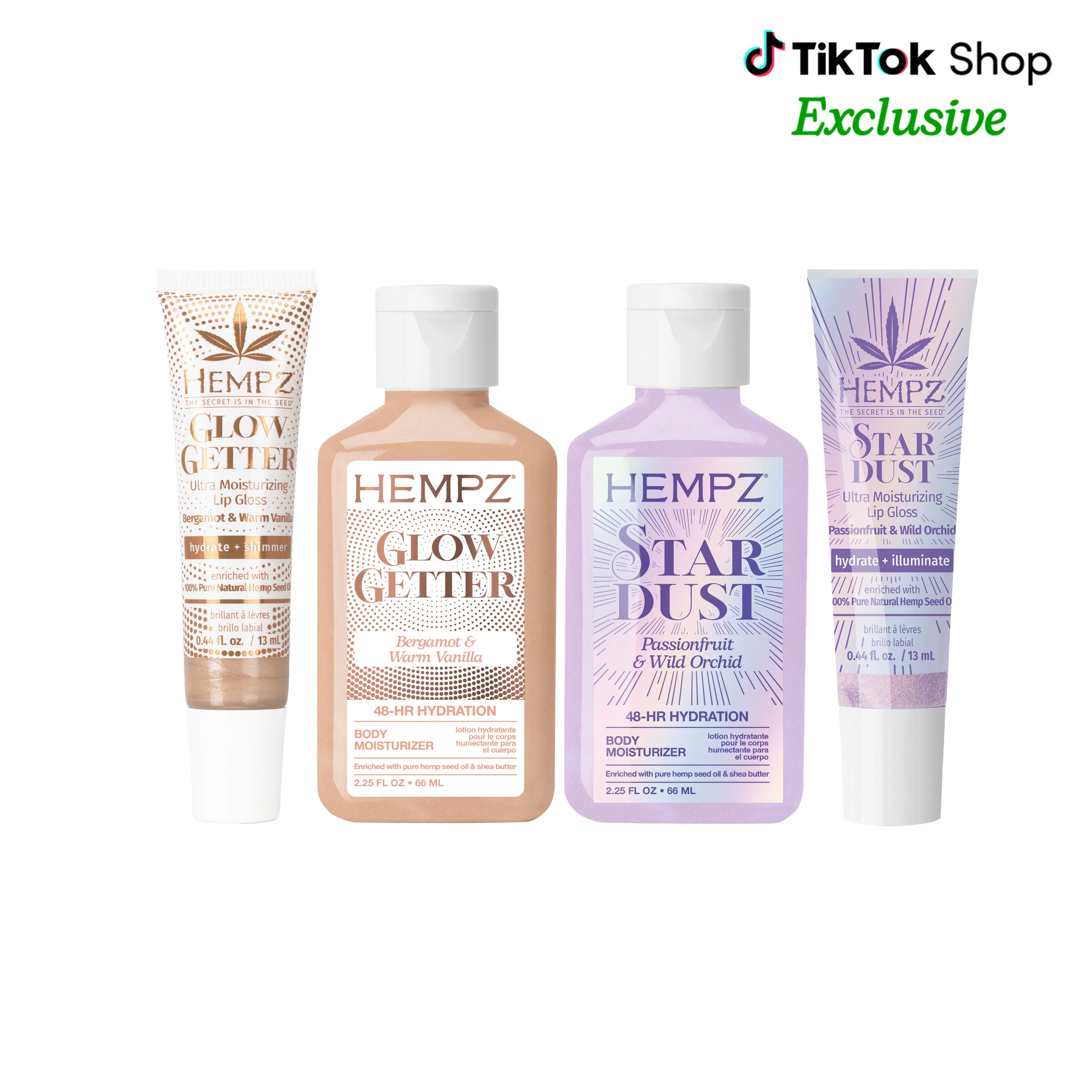 Hempz Exclusive Limited Edition Glow Getter & Star Dust Festival Mini Lotion & Lip Shimmer Bundle