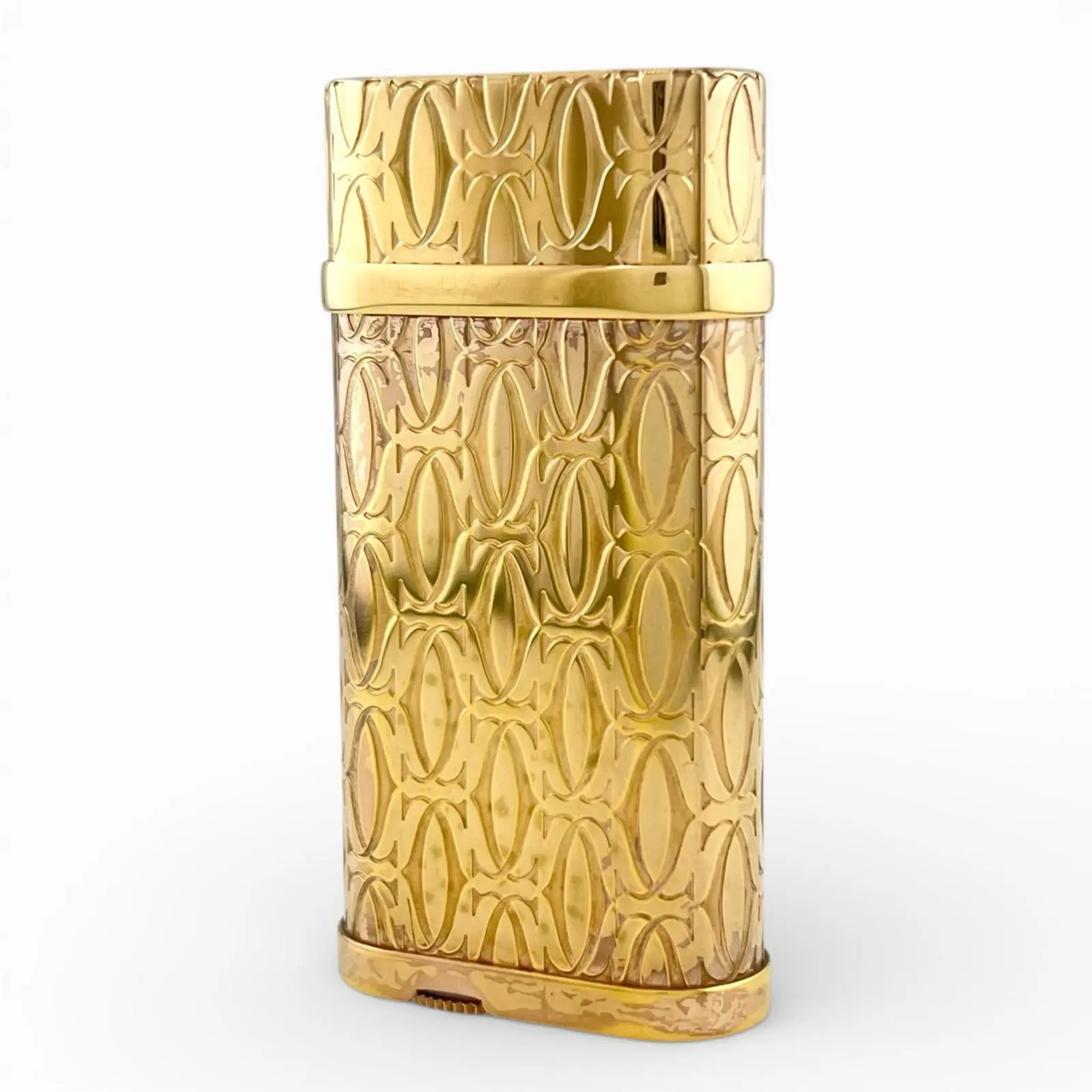 Pre-owned Cartier Brass Small Leather Goods Godron Happy Birthday Lighter