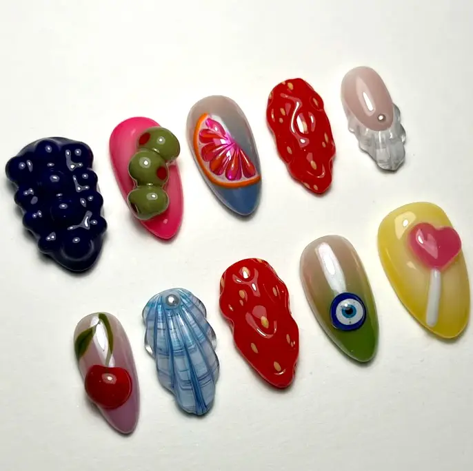 Trending Summer Fruit Funny 3D Gel Press on Nails, Elegent Handmade Colorful Nail, Luxury Nails, Custom Nails, Party, Birthday Gifts, Nailart, Vacation Press-on nails