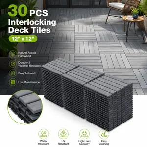 30 PCS Outdoor Interlocking Flooring Tiles, 12x12 Waterproof Wood Deck Tiles for Poolside, Garden & Patio Spaces