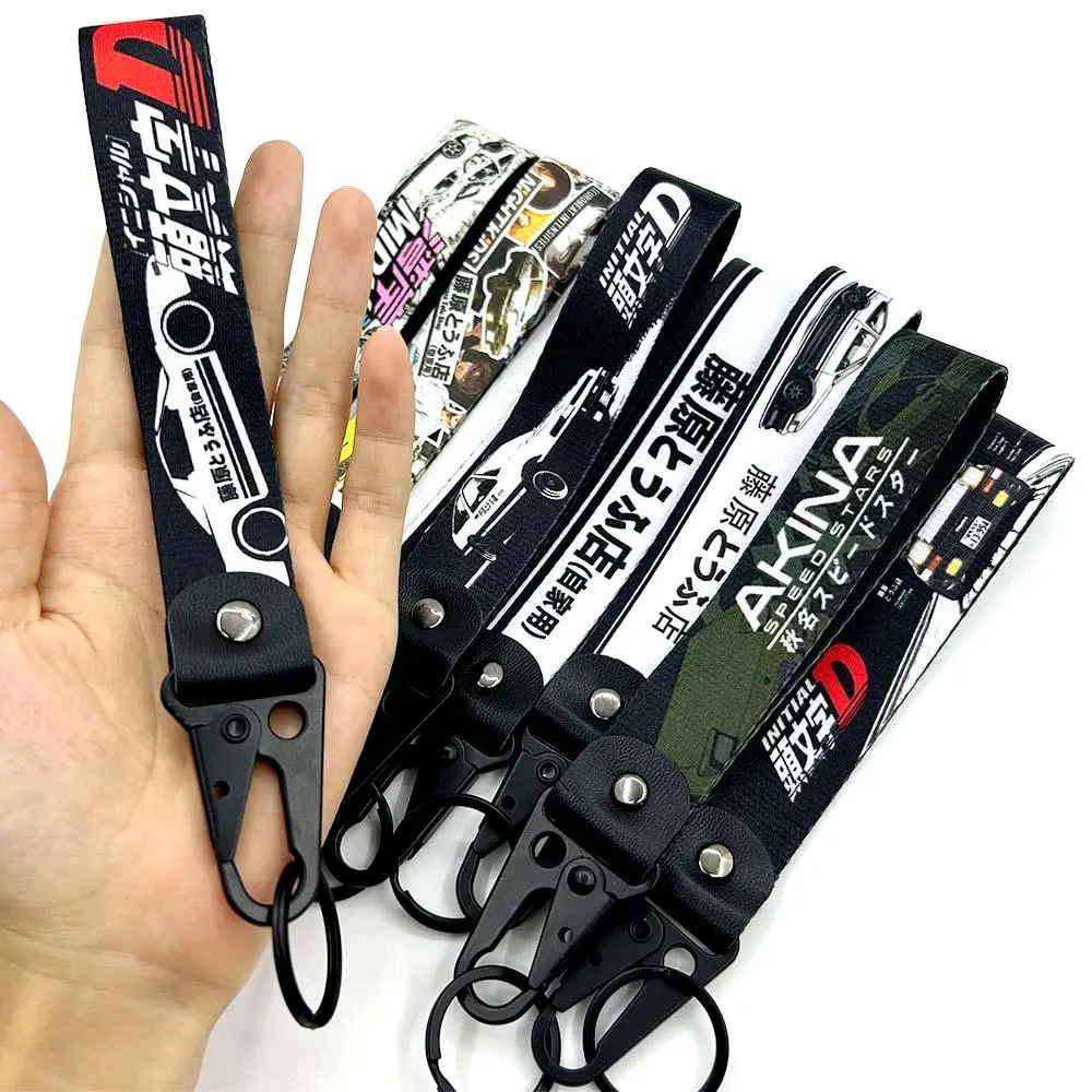 JDM Keyring Tags Initial D Fujiwara Tofu Shop Nylon Wrist key Strap keychain Auto Key Steel Spring Clip Lanyard Auto Accessories