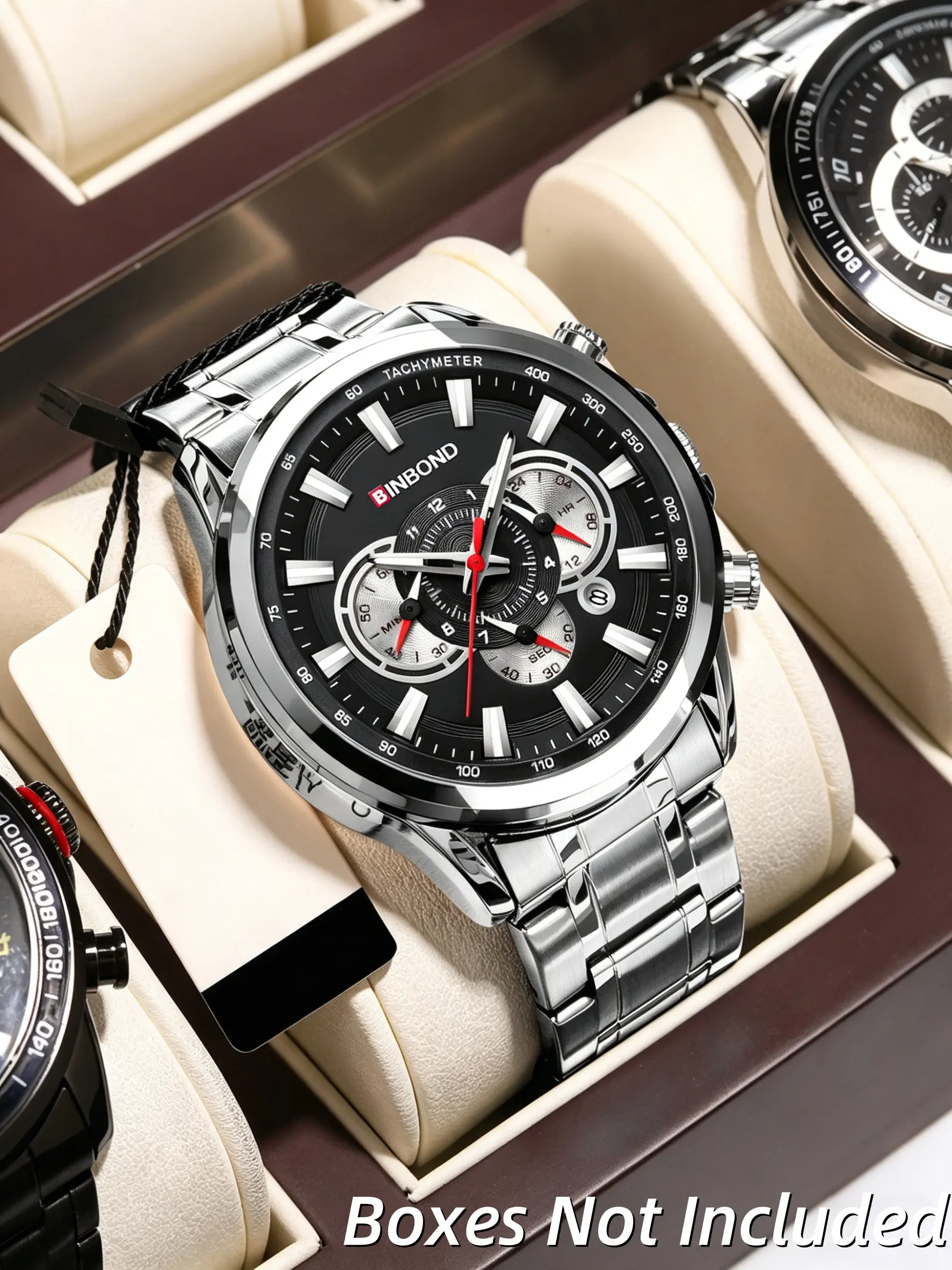 Silver Ceiling Sports Business Style Men's Watch Blue And Gold Two-Tone Case Deep Blue Dial Three-Eye Chronograph Calendar Tachymeter Function Brushed Blue Steel Strap Watch