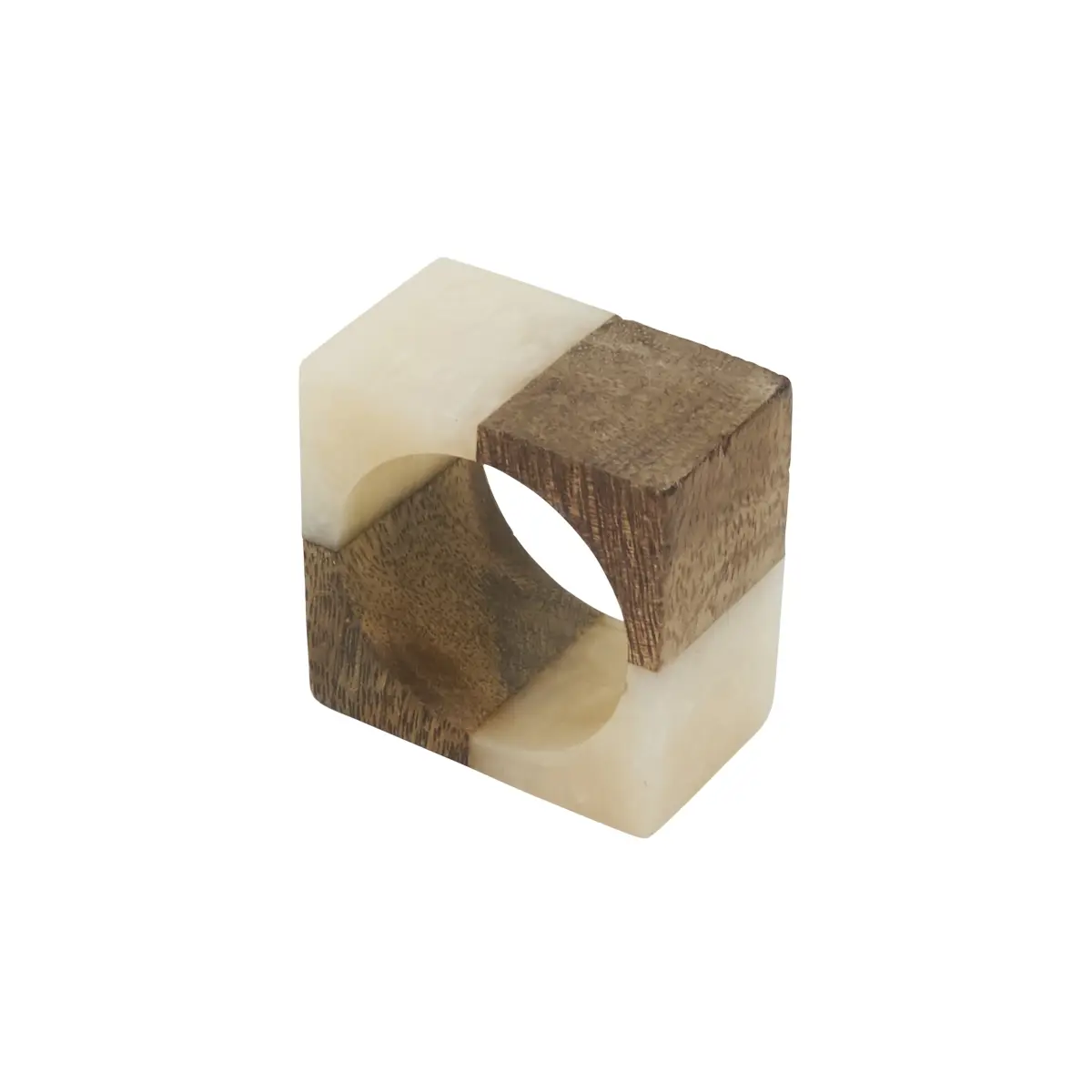 Saro Lifestyle NR630.I Meticulously Crafted Wooden Fusion Resin Napkin Ring - Ivory, Set of 4, for Table Setting, Fine Dining, Rustic-Modern Contemporary Elegance