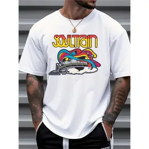 Men's Soul Train Graphic T-Shirt, Breathable Streetwear Short-Sleeve Casual Athletic Apparel, Available in Plus Size