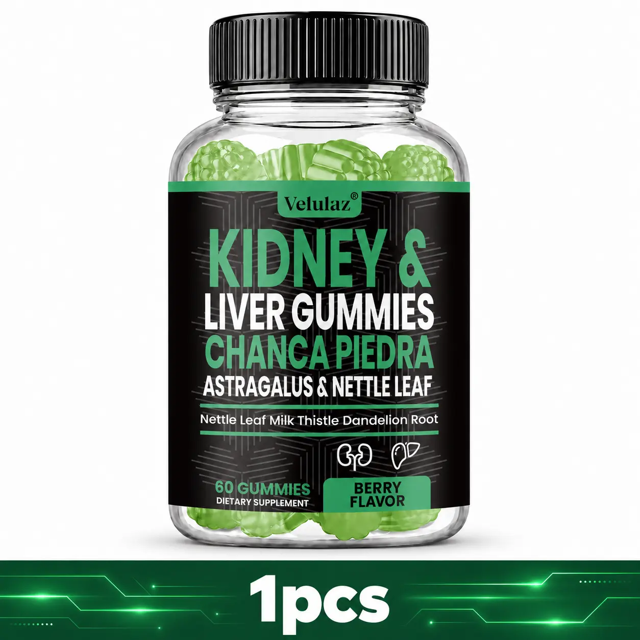 Chanca Piedra Extract Gummies for Kidney Cleanse, Liver Support & Lymphatic Health, with Milk Thistle Seed, Dandelion Root & Astragalus - Berry Flavor, 1 Bottle