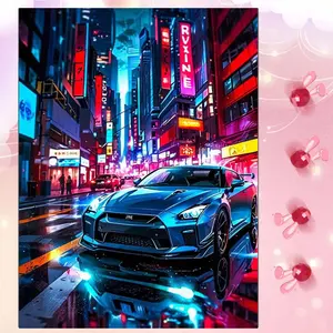 5D DIY Full Drill Round Diamond Painting - Diamond Art Painting Kit Sports Cars, Street, Road, City Night Scene Mosaic, Canvas - DIY Decor, Home Wall Art, Suitable for Halloween, Christmas, Birthday, and Anniversary Gifts