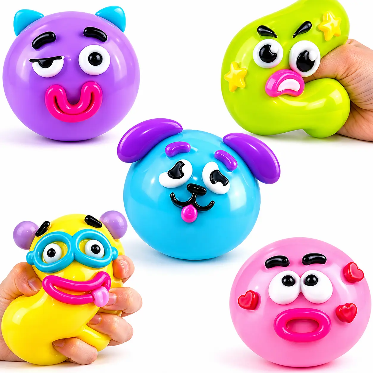 Funny Face Squishy Toys Set, Slow Rise Stress Relief Balls, Soft Squeeze Fidget Toys for Anxiety Relief, Cute Sensory Toys for Kids Adults