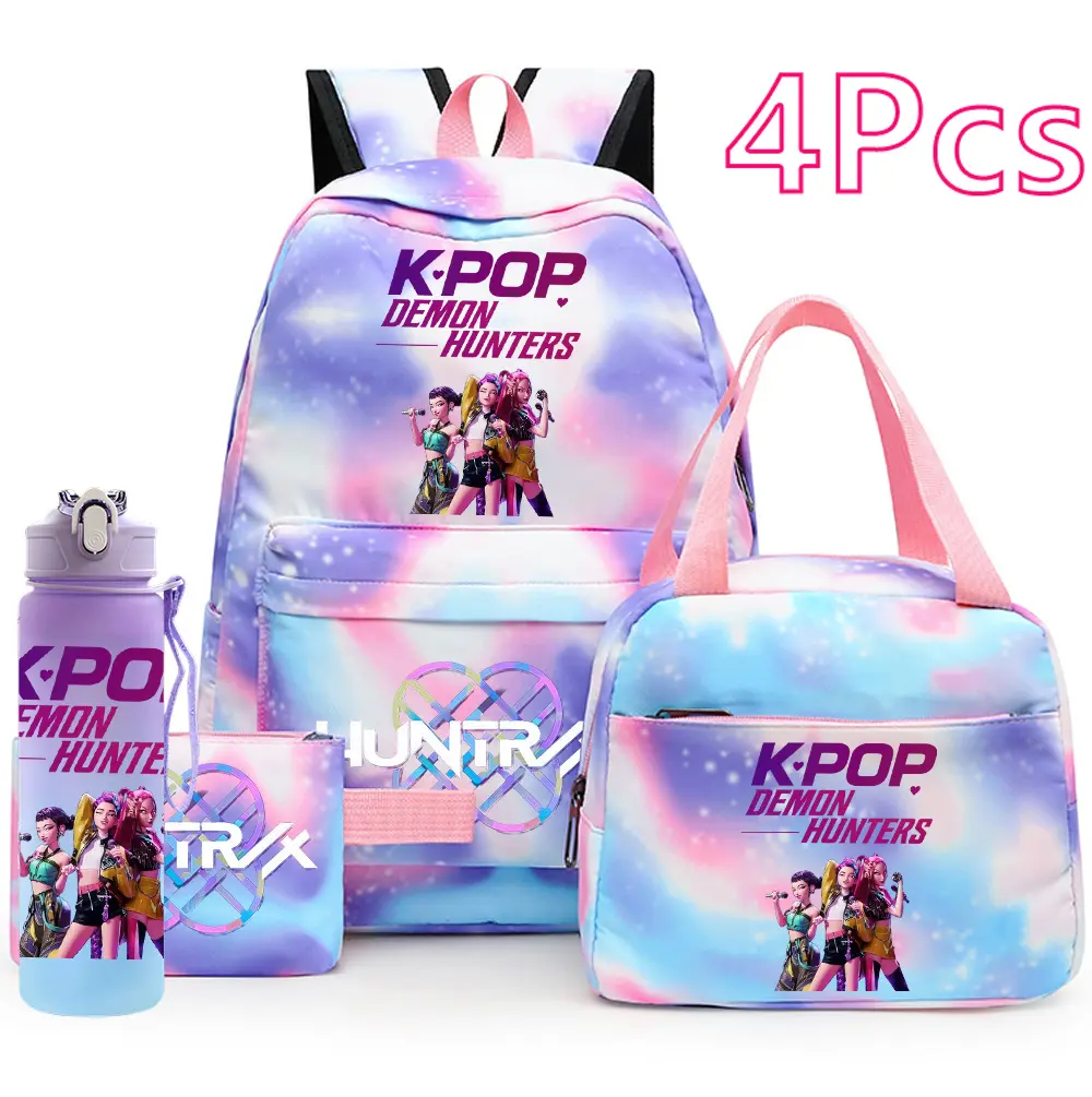 KPop Demon Hunters Travel & School Backpack 4PC Set – Cute Kawaii Anime Bookbag
