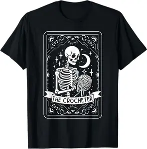 Skeleton The Crocheter Tarot Card Knitter Crochet Lover T-Shirt
