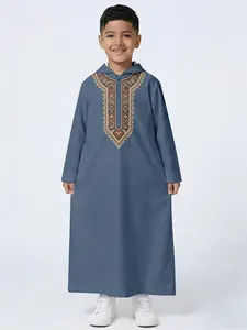 Hooded Embroidered Robe, Kaftan, Ethnic Style Design, Performance Costume, Casual Daily Wear, Perfect Gift for Kids, Boys