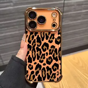 Fashionable Classic Leopard Print Four-corner Thickened Mobile Phone Case for iPhone 17 Air 16 15 14 13 12 11 Pro Max Plus border Electroplating with counter-fall Safety Cushion 2D printing