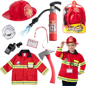 8 PC Premium Washable Kids Fireman Costume Toy – Complete Firefighter Accessories for Toddlers, Children, Boys & Girls