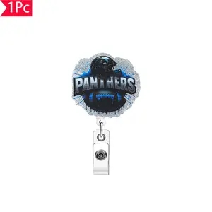 Panthers Football Splatter Design Glitter Badge Reel, Nfl Team ID Clip, Perfect for Panthers Fans, Sports Fan Gear & Accessories