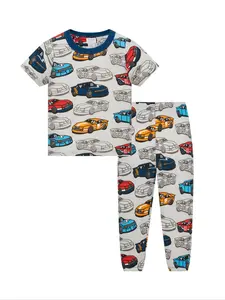 Children Boys Clothes Set 1-8 Years, Short Sleeve Long Pants Air Conditioning Wear, Spring Summer Fall New Cute Random Print Car Pattern Baby Boy Clothes